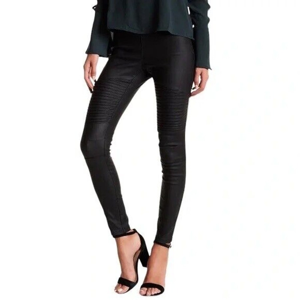 Oober Swank Coated High Waisted Moto Leggings Black Size XS NWOT